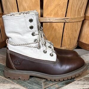 Timberland Earthkeepers Fold Down Canvas Brown Leather Waterproof Boots Womens 6
